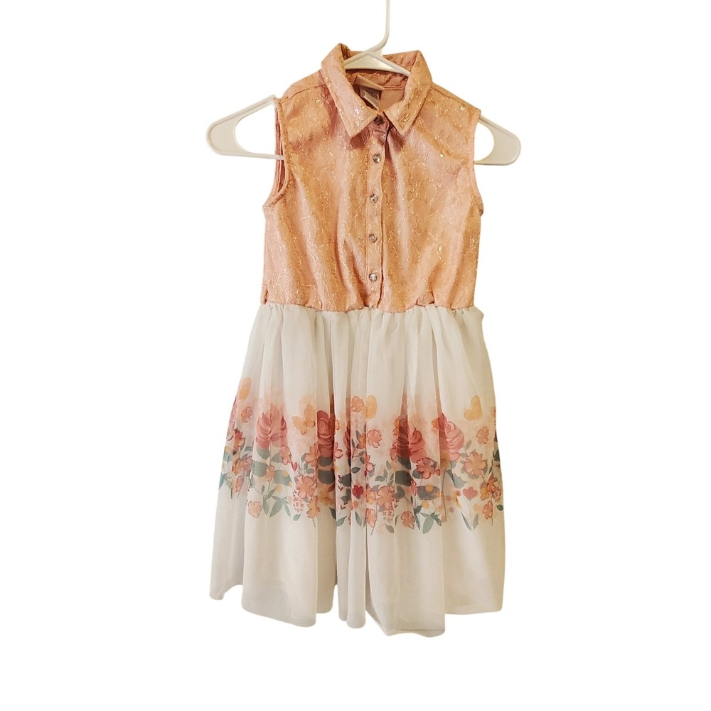 Little Lass Girls Pink Lace Floral Chiffon Sleeveless Party Dress Size 10